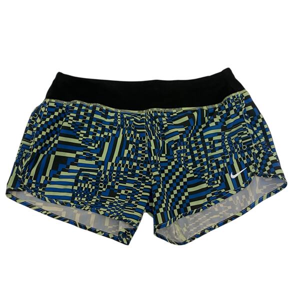 Women's Nike 4" SW Rival Printed Dri-Fit Running Shorts Size Medium Green & Blue - Picture 11 of 12